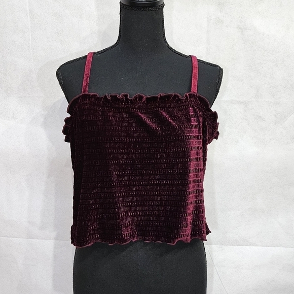 Wild Fable Dark Wine Colored Velour Spaghetti Strap Cropped Halter Top Size L - Picture 1 of 7
